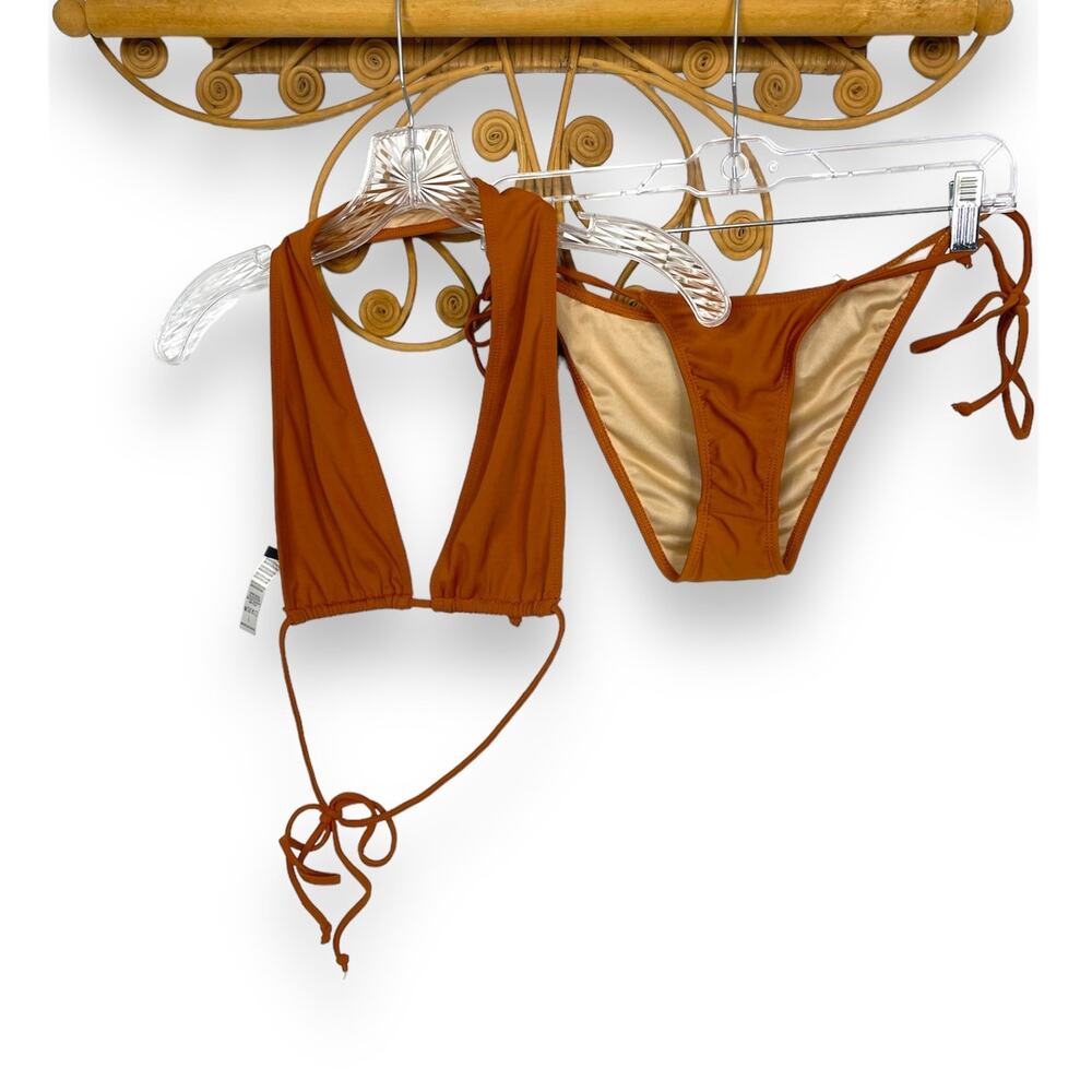 NEW Forplay women's 2 piece bikini halter L